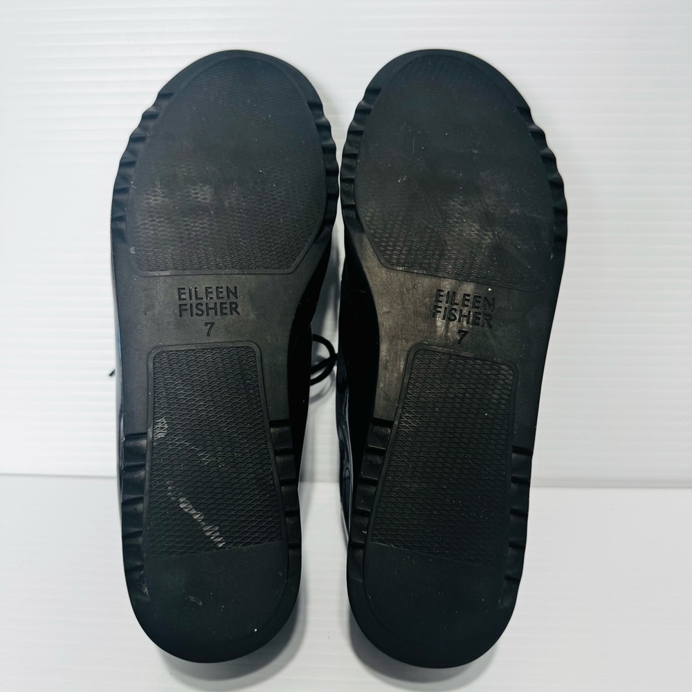 Eileen Fisher Eddie Black Patent Leather Modern Platform Oxfords Size 7 - Picture 12 of 14